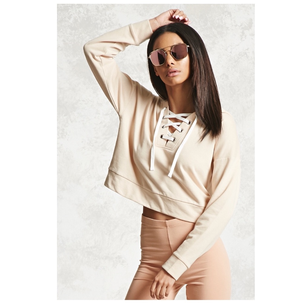 super cute cropped lace up hoodie!